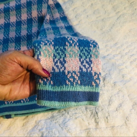 Vintage Castlebrook pastel plaid cardigan sweater, pink, blue, aqua,sz 10 petite - Picture 9 of 9
